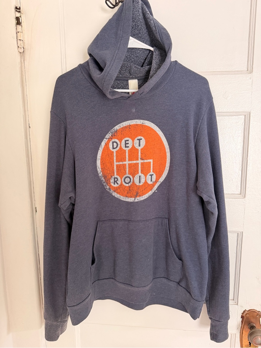 Detroit Graphic Hoodie in Navy with Orange Logo